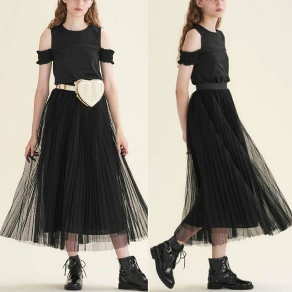 Maje Dresses & Skirts - Maje Jesi Tulle Polka Dot Pleated Midi Skirt S
